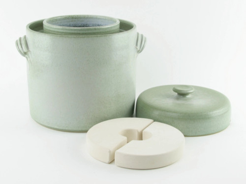 Hand made traditional dutch sauerkraut fermenting pot and weights