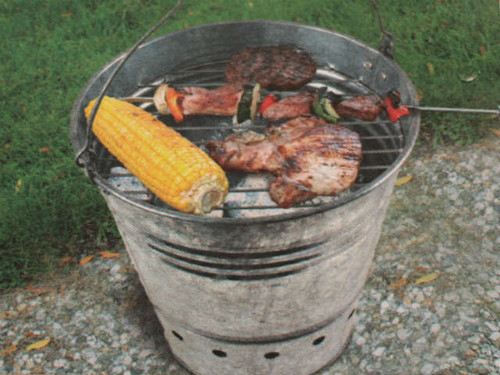 barbecue with some meat and vegetables