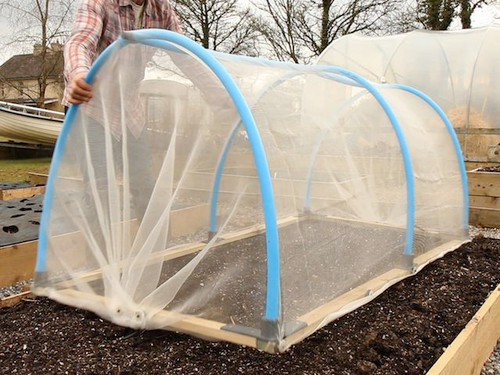 A mesh netting style mini polytunnel for plant protection