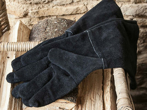 gauntlet suede fireplace gloves in black