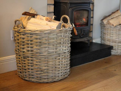 round rattan log basket with liner