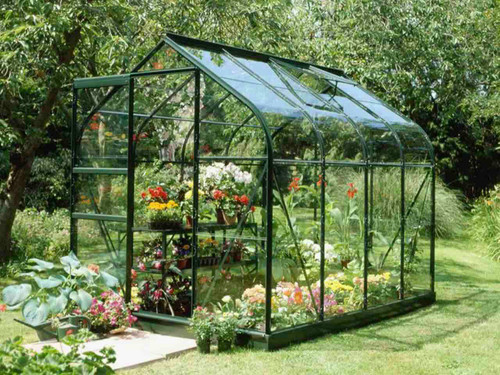 Halls supreme greenhouse with toughened glass and elegantly curved roof panels
