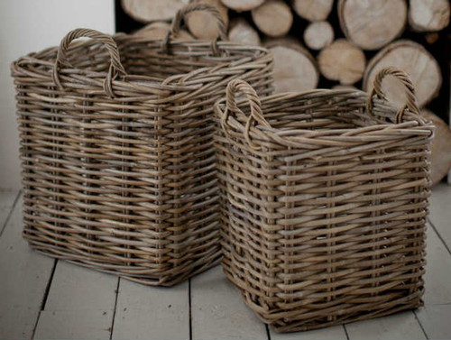 square wicker log baskets with handles