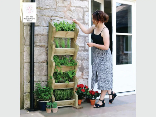 Vertical timber herb wall planter