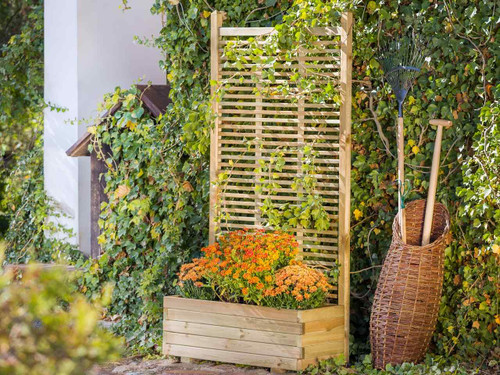 The oslo planter from Jagram has a trellis for climbing plants