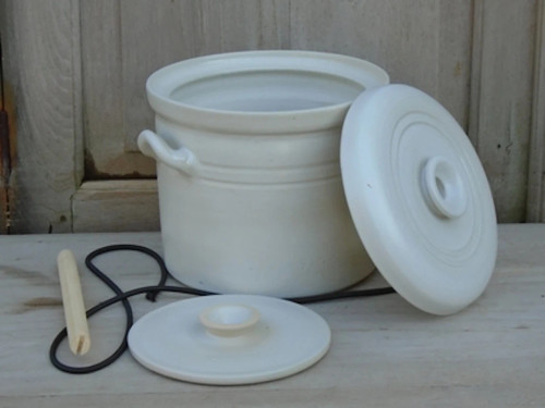 2 litre traditional stoneware kimchi pot with weighstone, rod and cord.