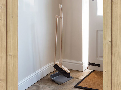 long beech handle brush and dustpan set
