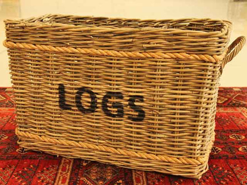 large log basket with rope