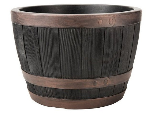 Copper accented Blenheim half barrel planter